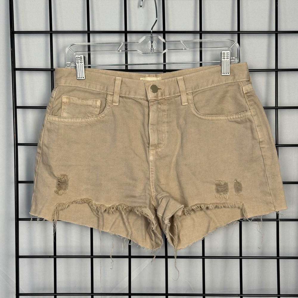 L'AGENCE Lagence Audrey Midrise Shorts Womens 28 Beige Biscuit Distressed Denim